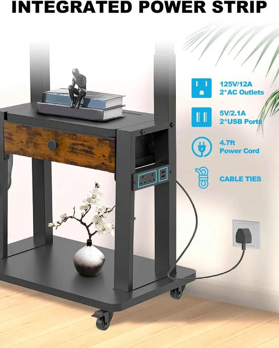 Rolling TV Stand with Power Outlet and Fabric - Image 2