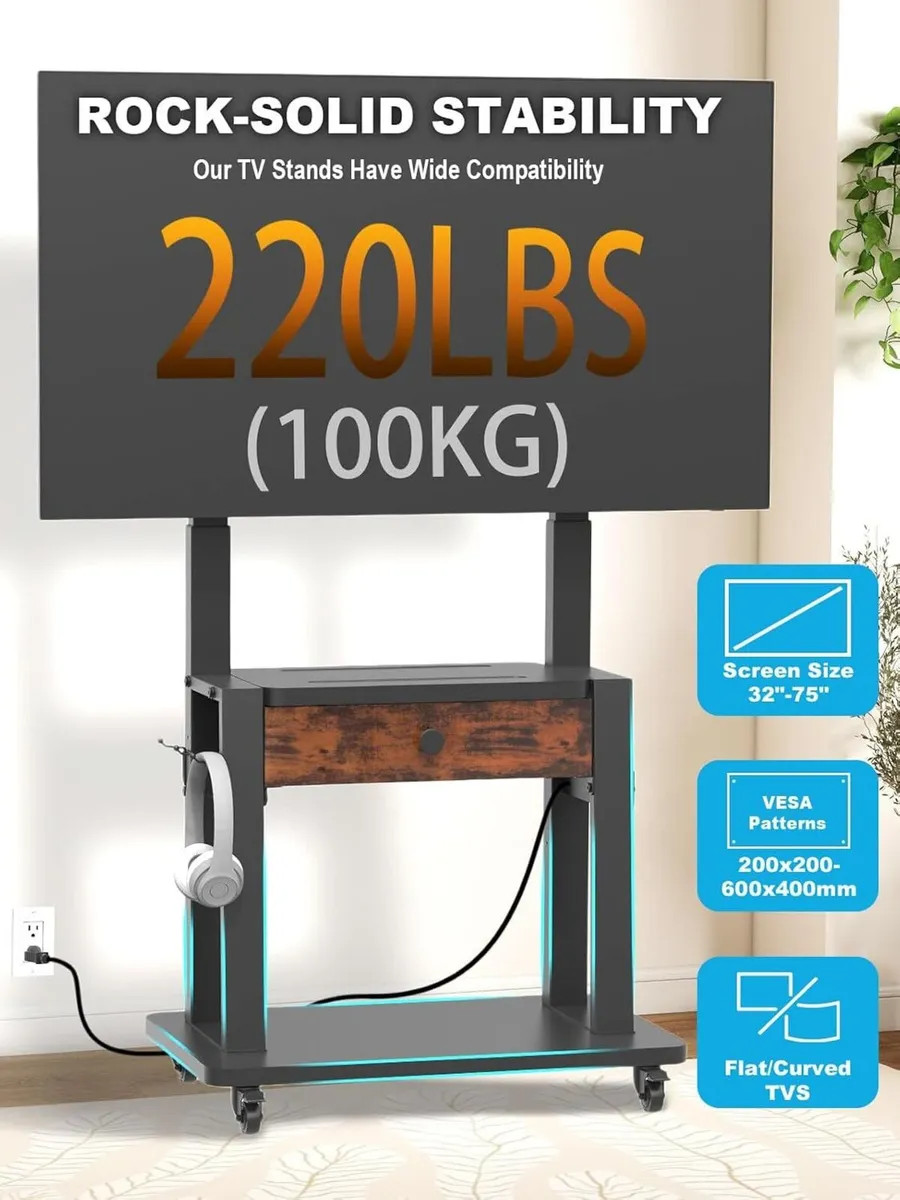 Rolling TV Stand with Power Outlet and Fabric - Image 4