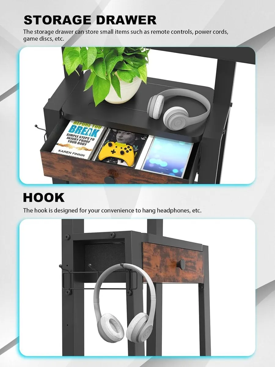 Rolling TV Stand with Power Outlet and Fabric - Image 3
