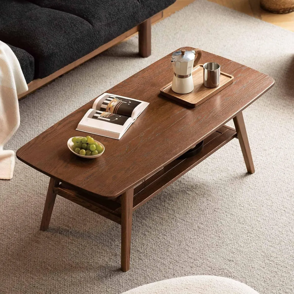 Solid Wood Coffee Table with Shelf Minimalist 2 - Image 1