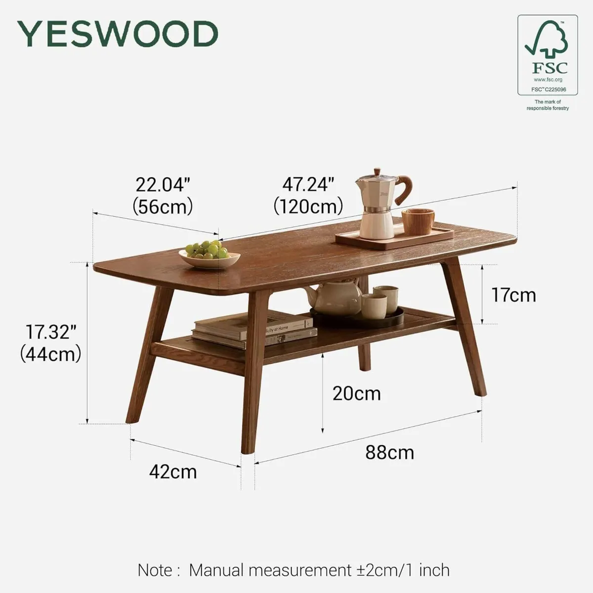 Solid Wood Coffee Table with Shelf Minimalist 2 - Image 2