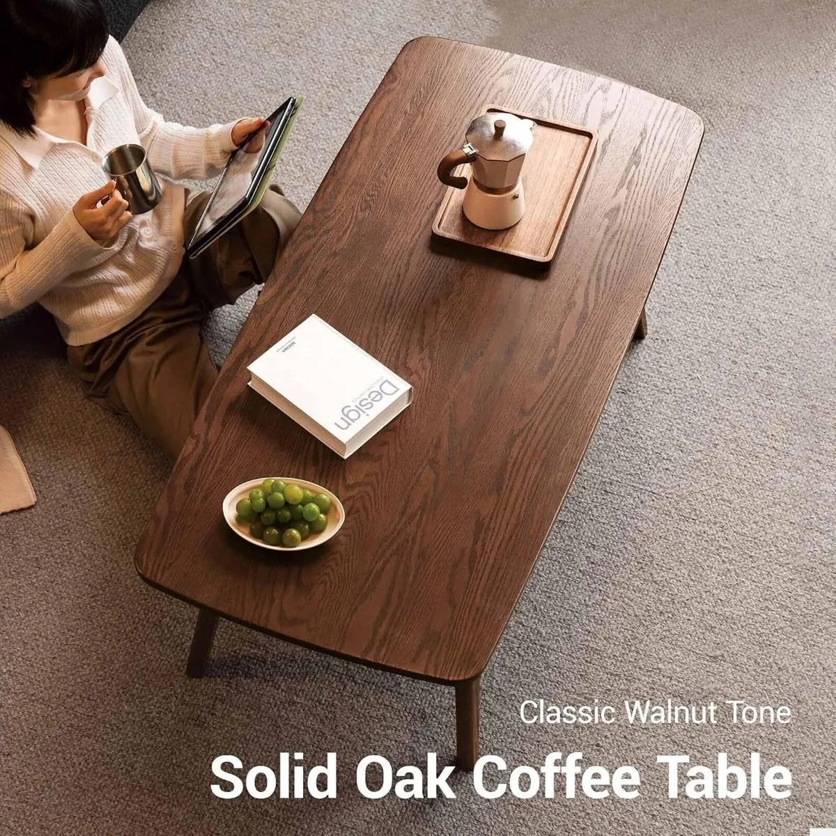 Solid Wood Coffee Table with Shelf Minimalist 2 - Image 3