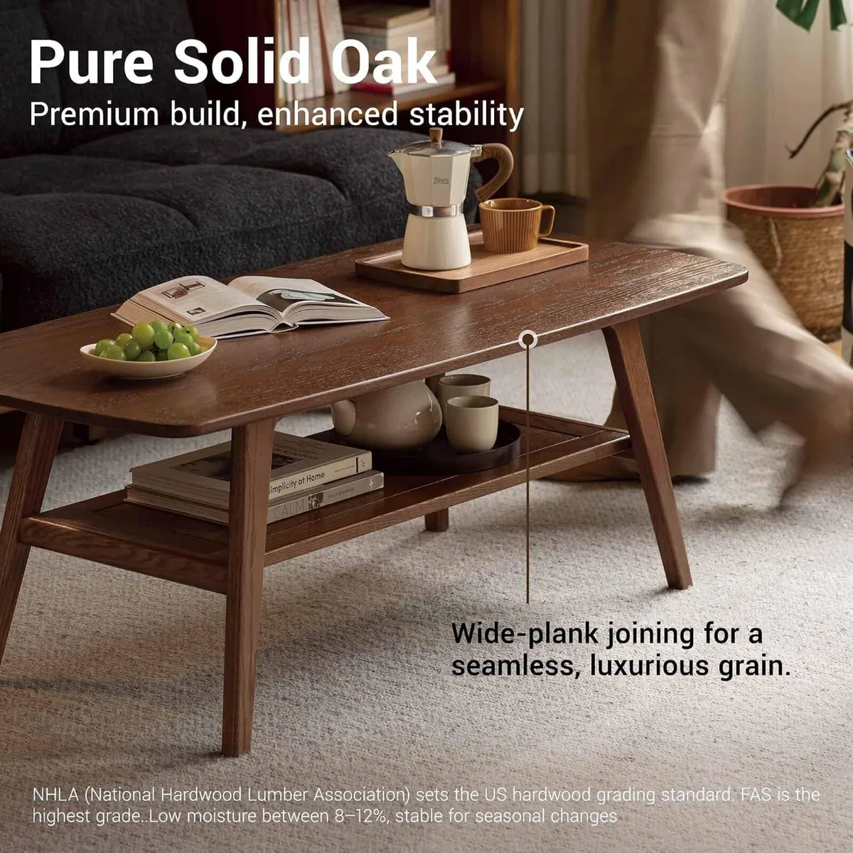 Solid Wood Coffee Table with Shelf Minimalist 2 - Image 4
