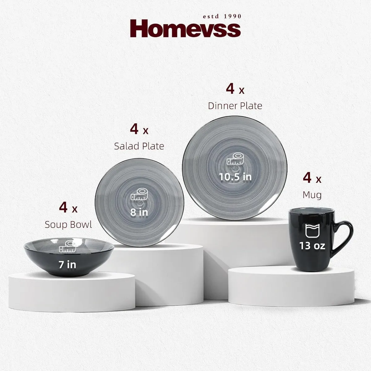Homevss Dinnerware Set Service for 4 Plates (16 - Image 2