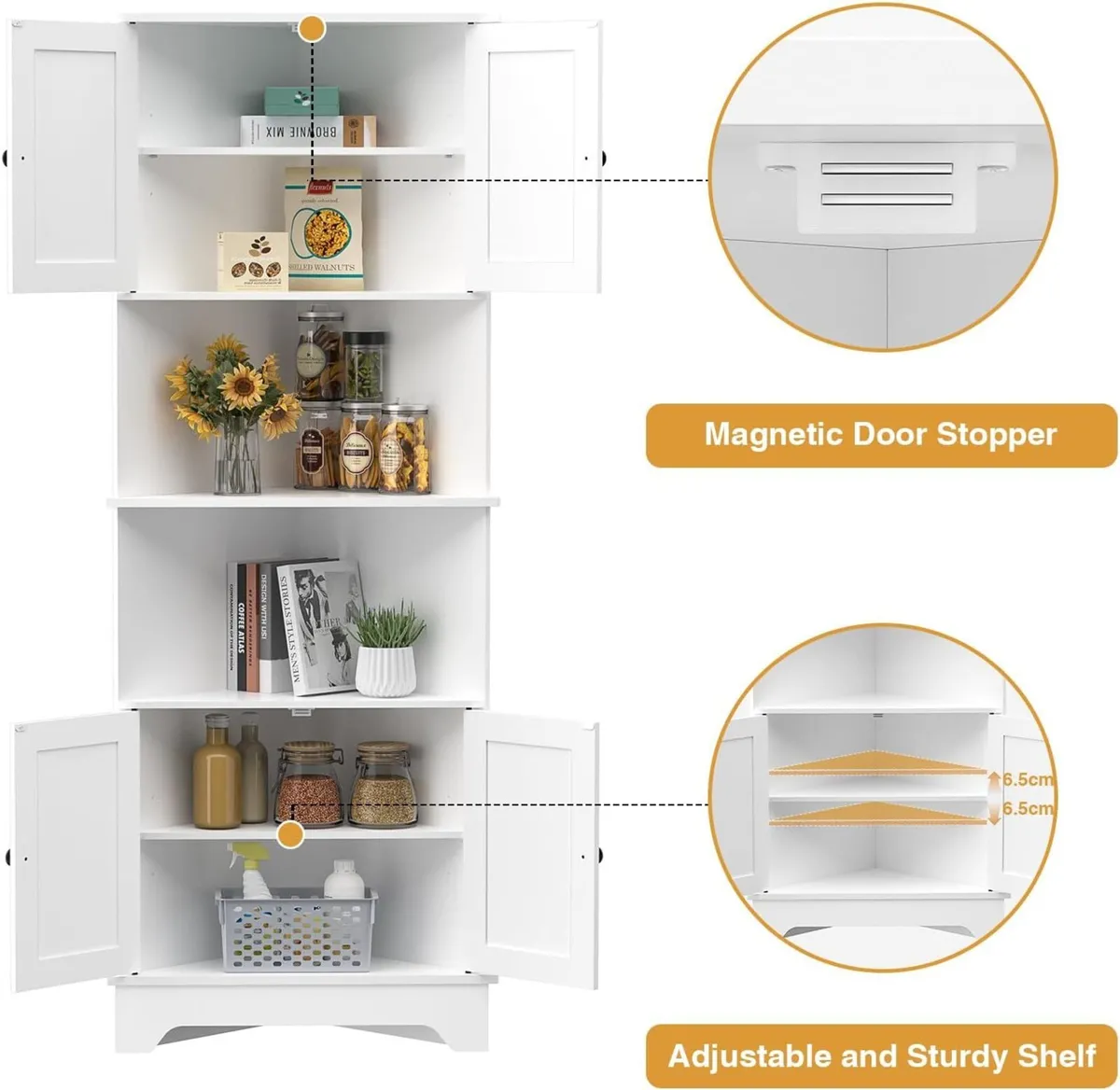 173CM Tall Corner Storage Cabinet Wooden 6-Tier - Image 3