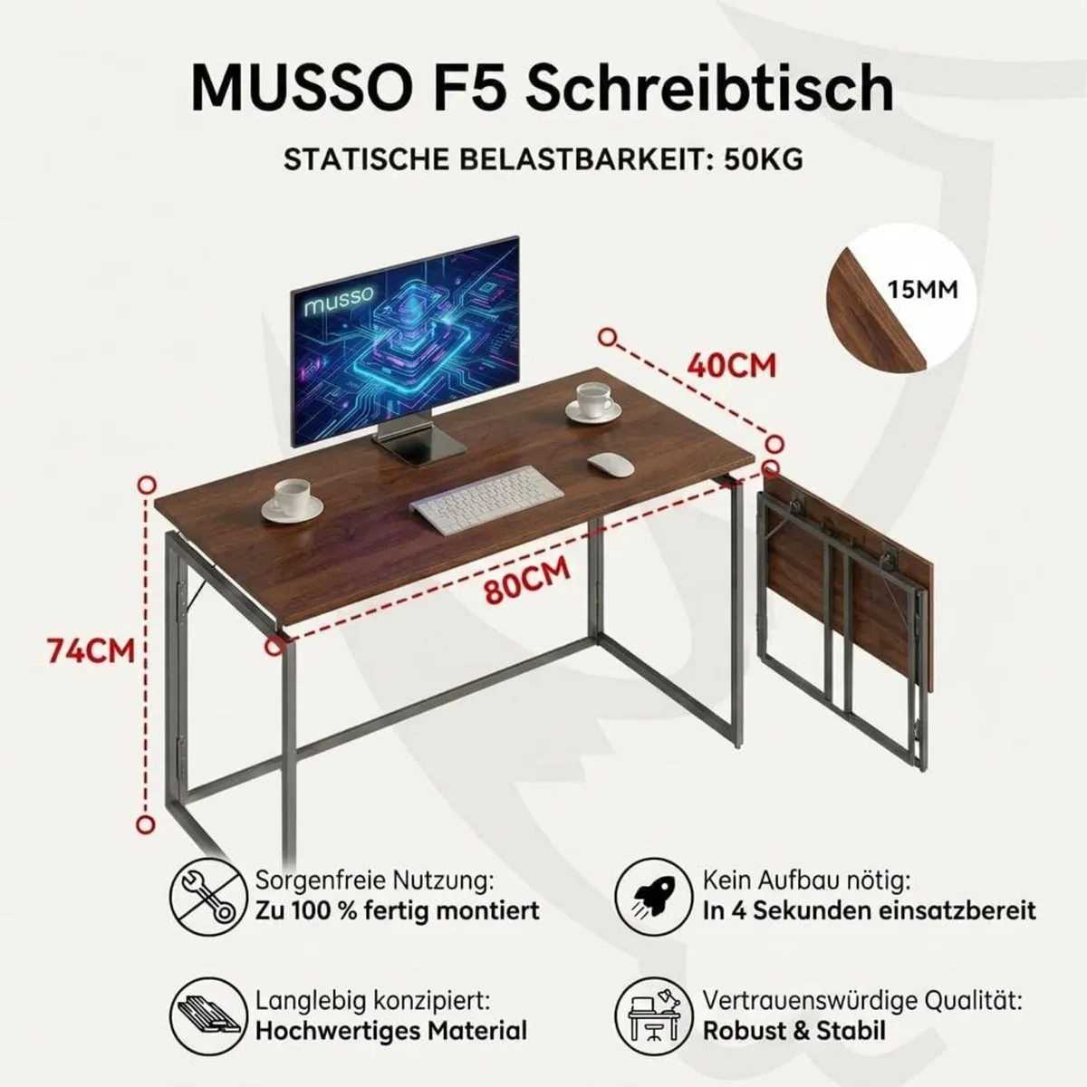 F5 80 X 40CM Folding Desk - Image 3