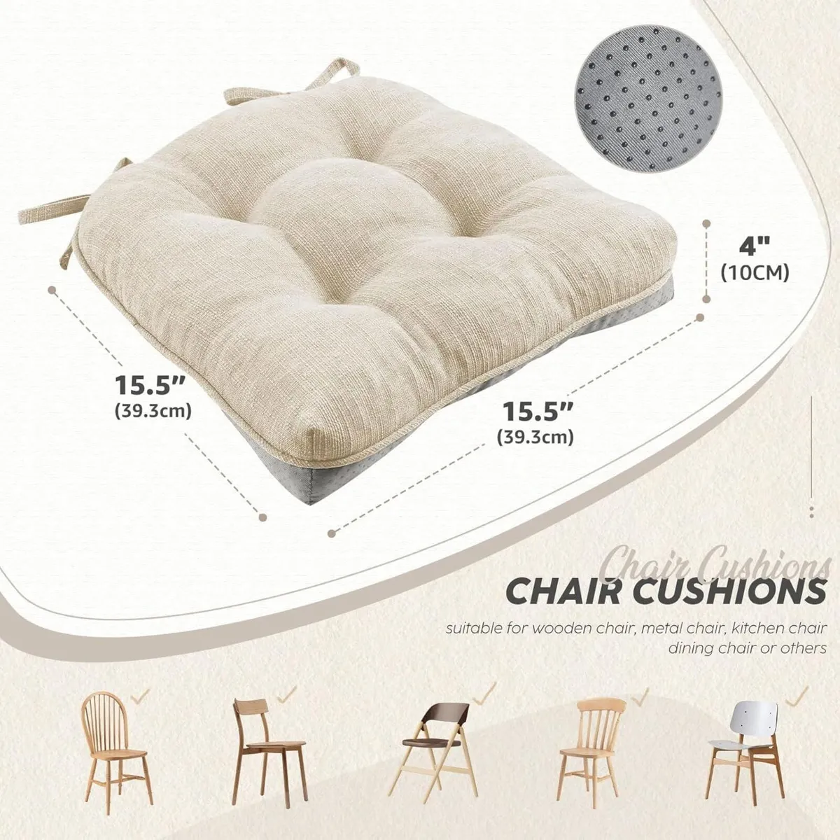 Memory Foam Dining Chair Cushions Attachable (Set - Image 2