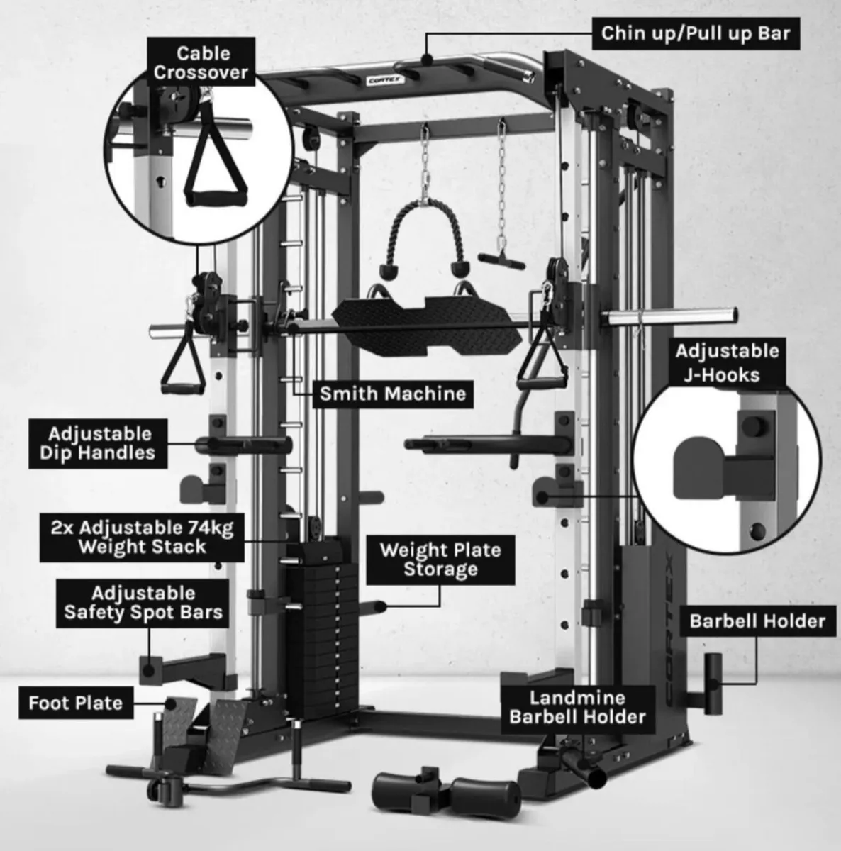 Multifunctional squat, smith, dual cable 2 x 74kg - Image 3