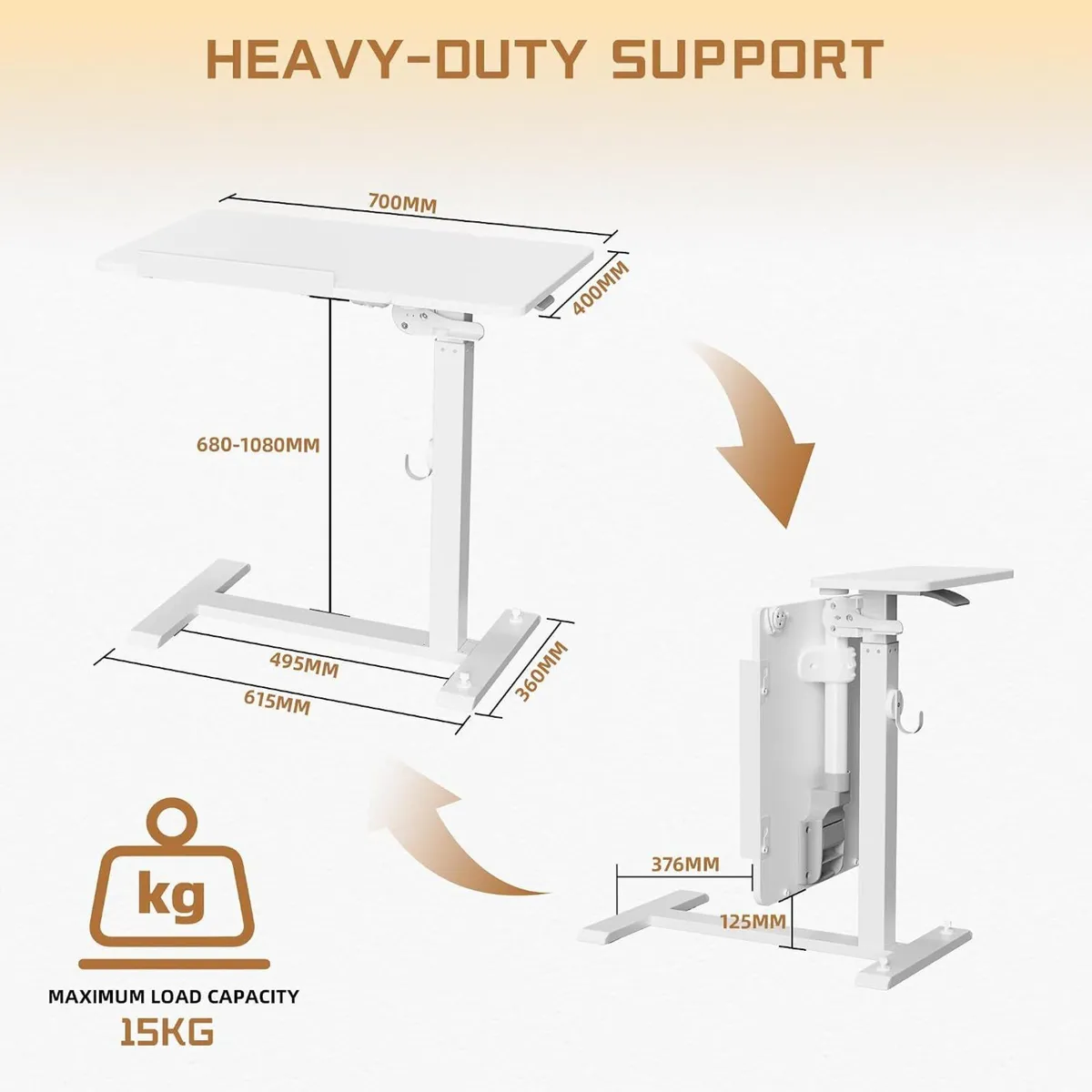Foldable Overbed Table Height Adjustable 68-108CM - Image 2