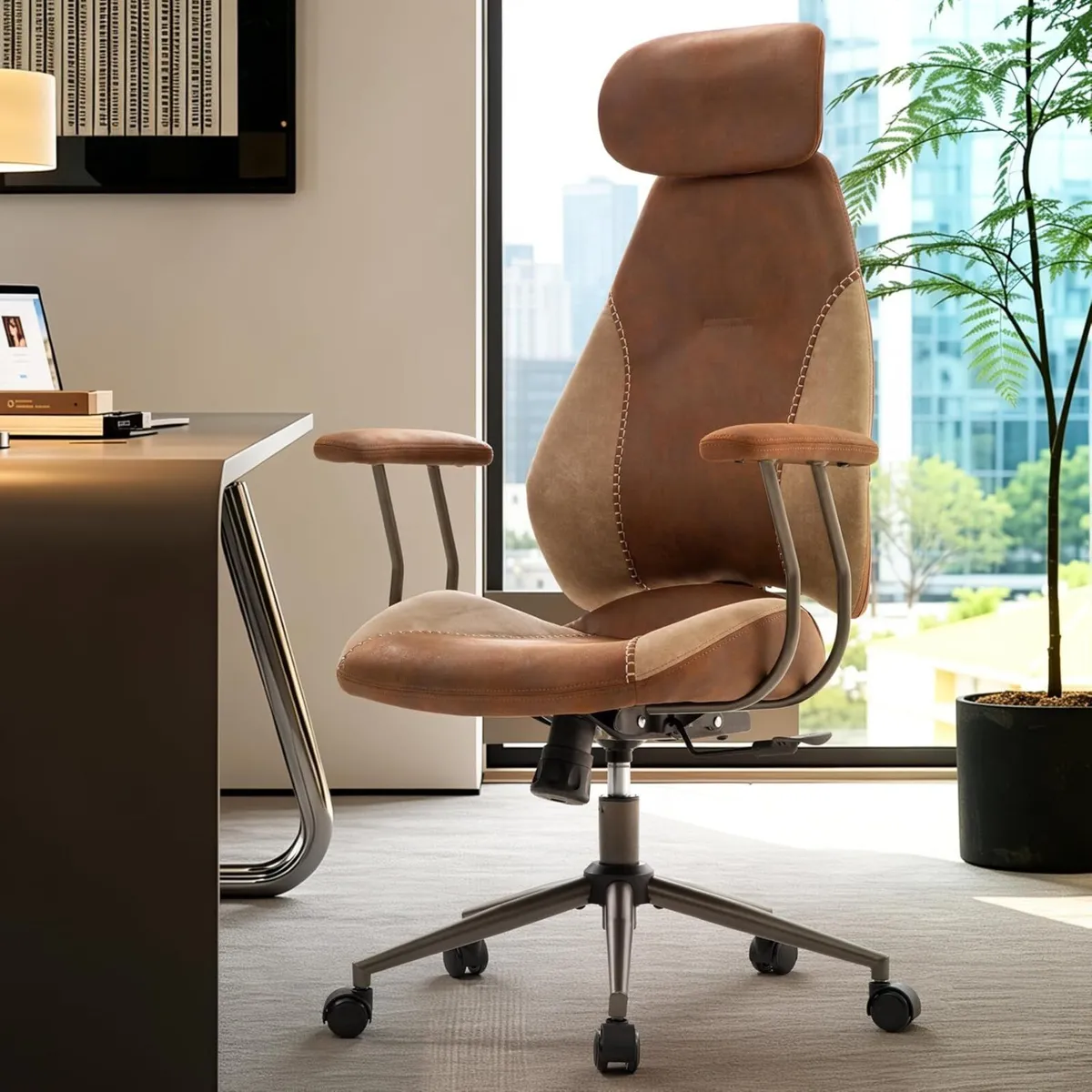 Suede Fabric Desk Office Chair High Back Ergonomic - Image 1