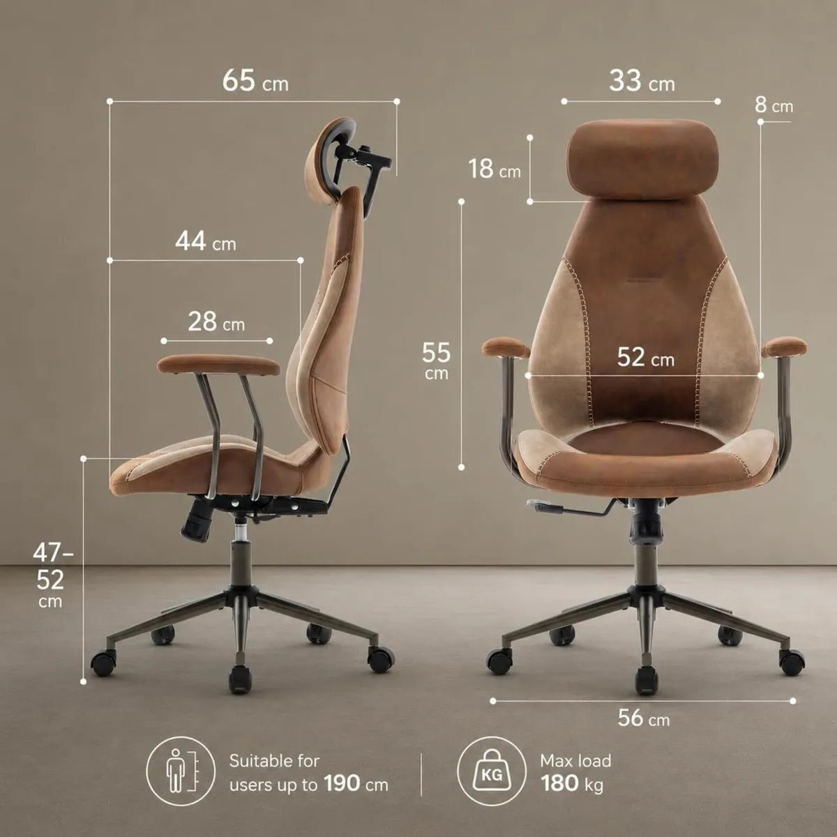 Suede Fabric Desk Office Chair High Back Ergonomic - Image 2
