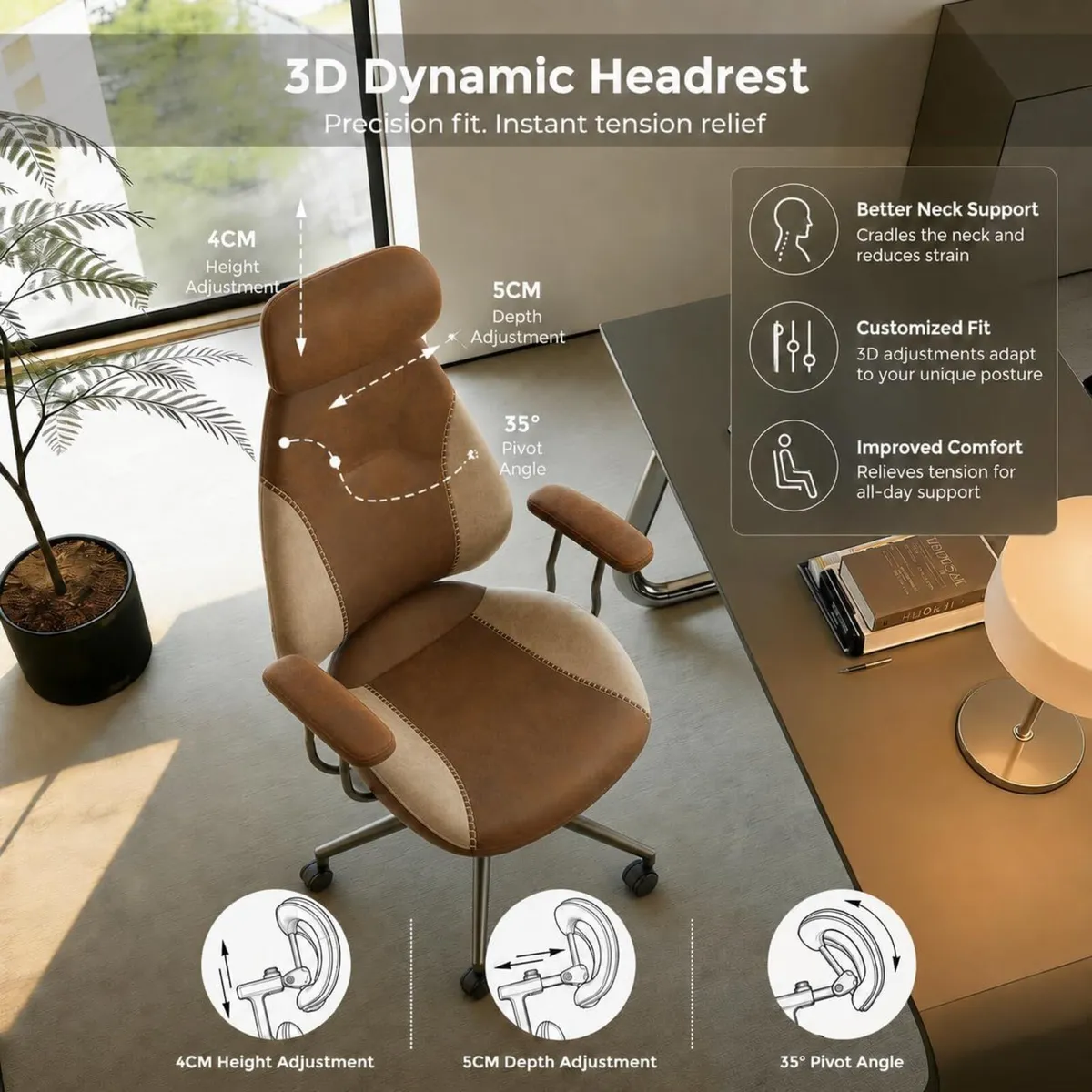 Suede Fabric Desk Office Chair High Back Ergonomic - Image 3