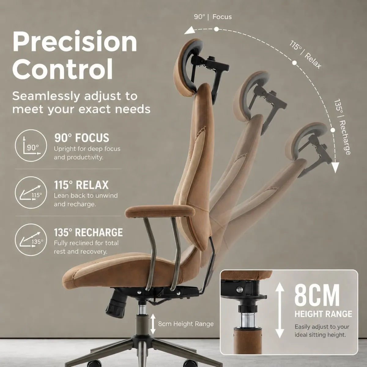 Suede Fabric Desk Office Chair High Back Ergonomic - Image 4