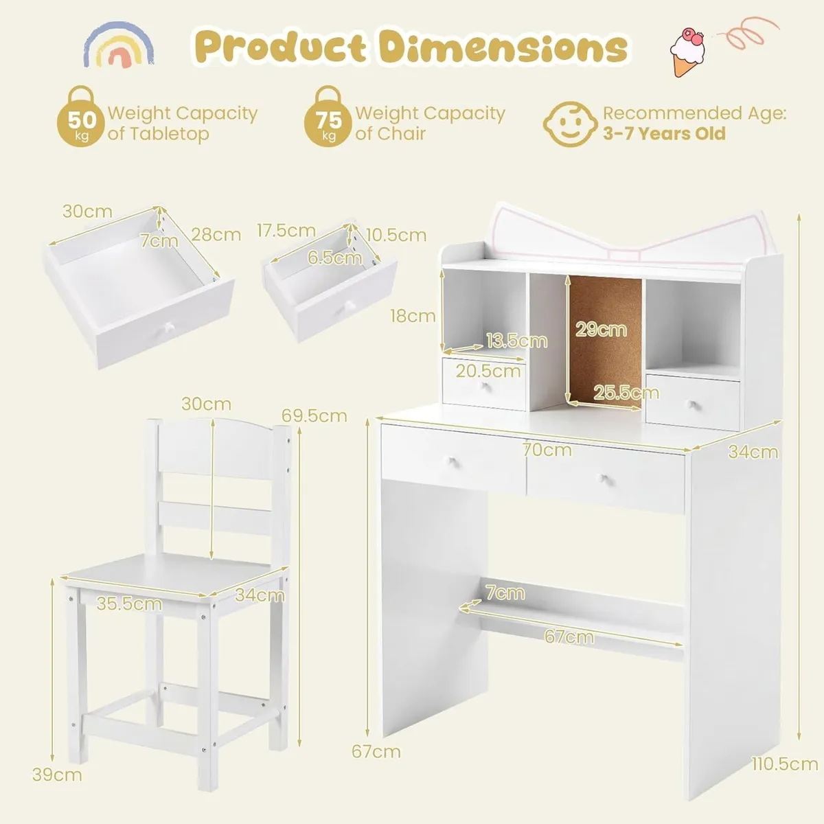 Kids Desk and Chair Set Children Writing Table - Image 3
