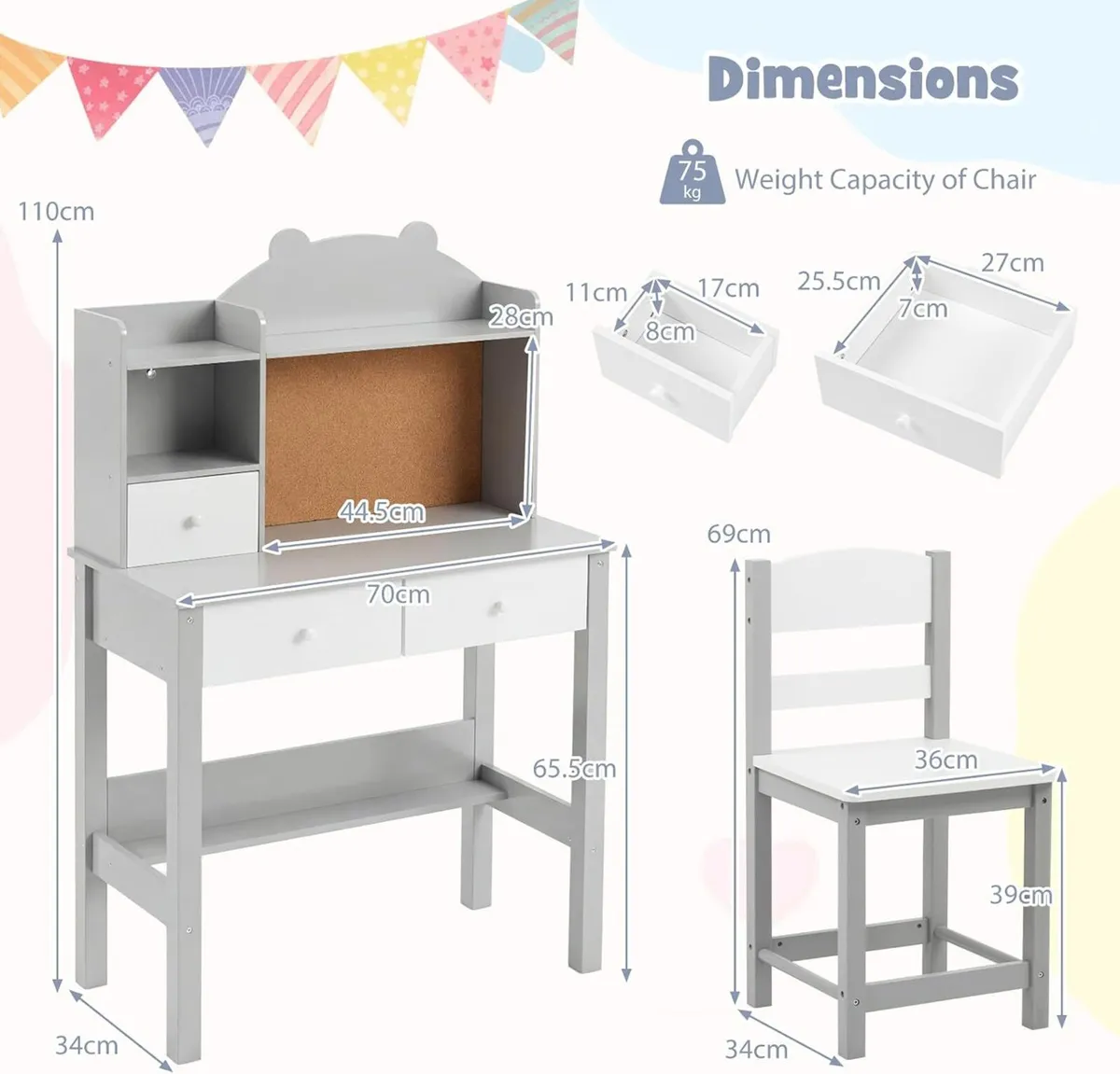Kids Desk and Chair Set Children Writing Table - Image 3