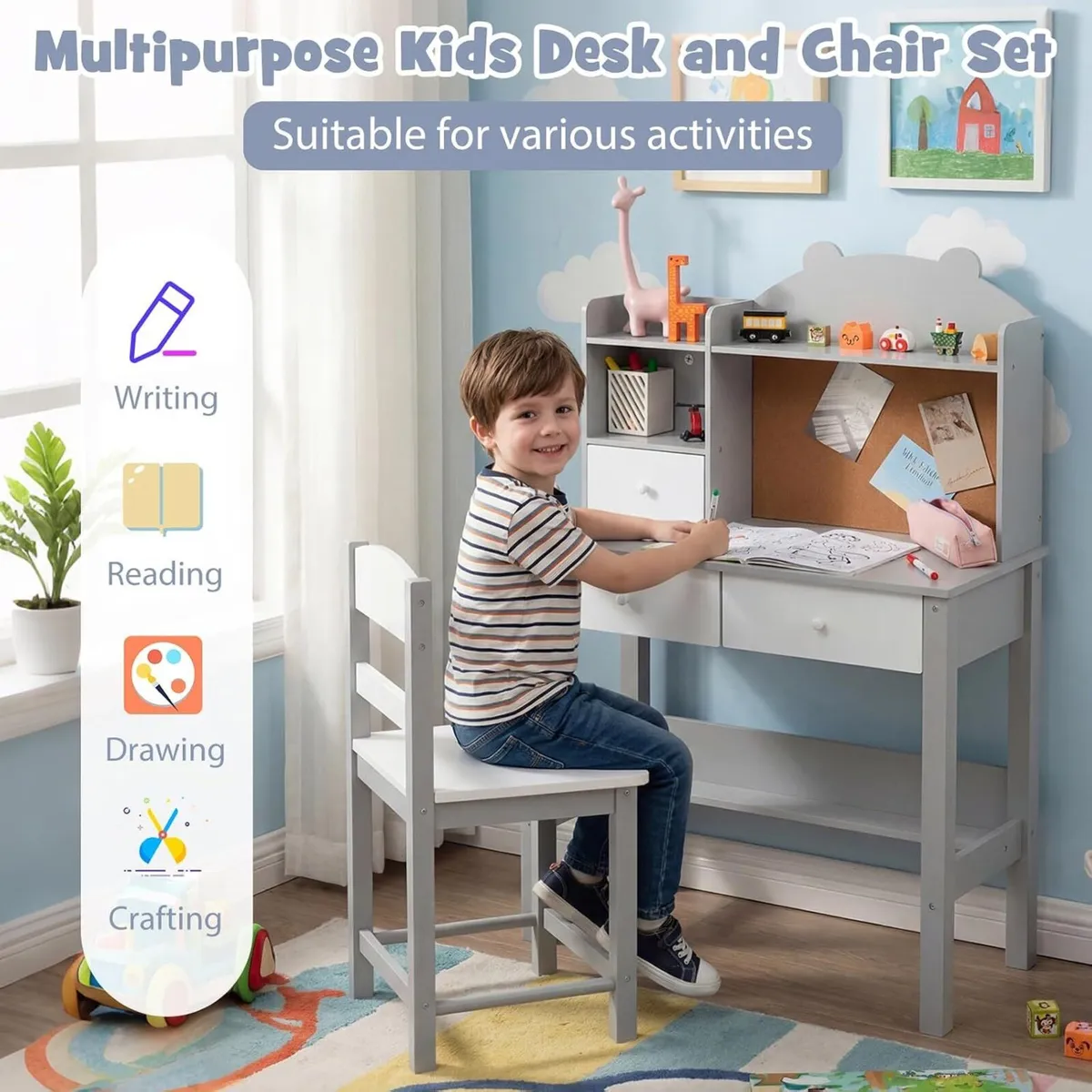 Kids Desk and Chair Set Children Writing Table - Image 4