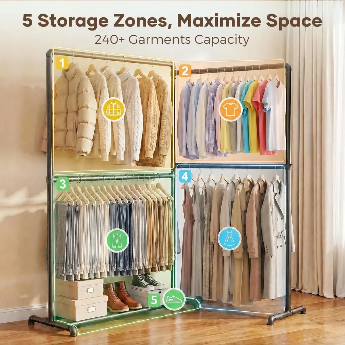 Heavy Duty Clothes Rail Freestanding Hanging - Image 4