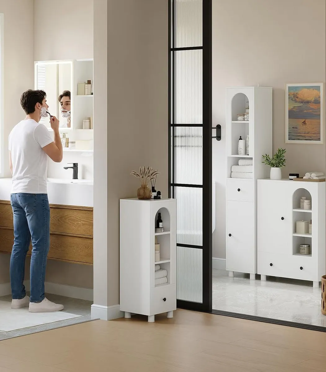 Tall Bathroom Cabinet Slim Storage Reversible Door - Image 2