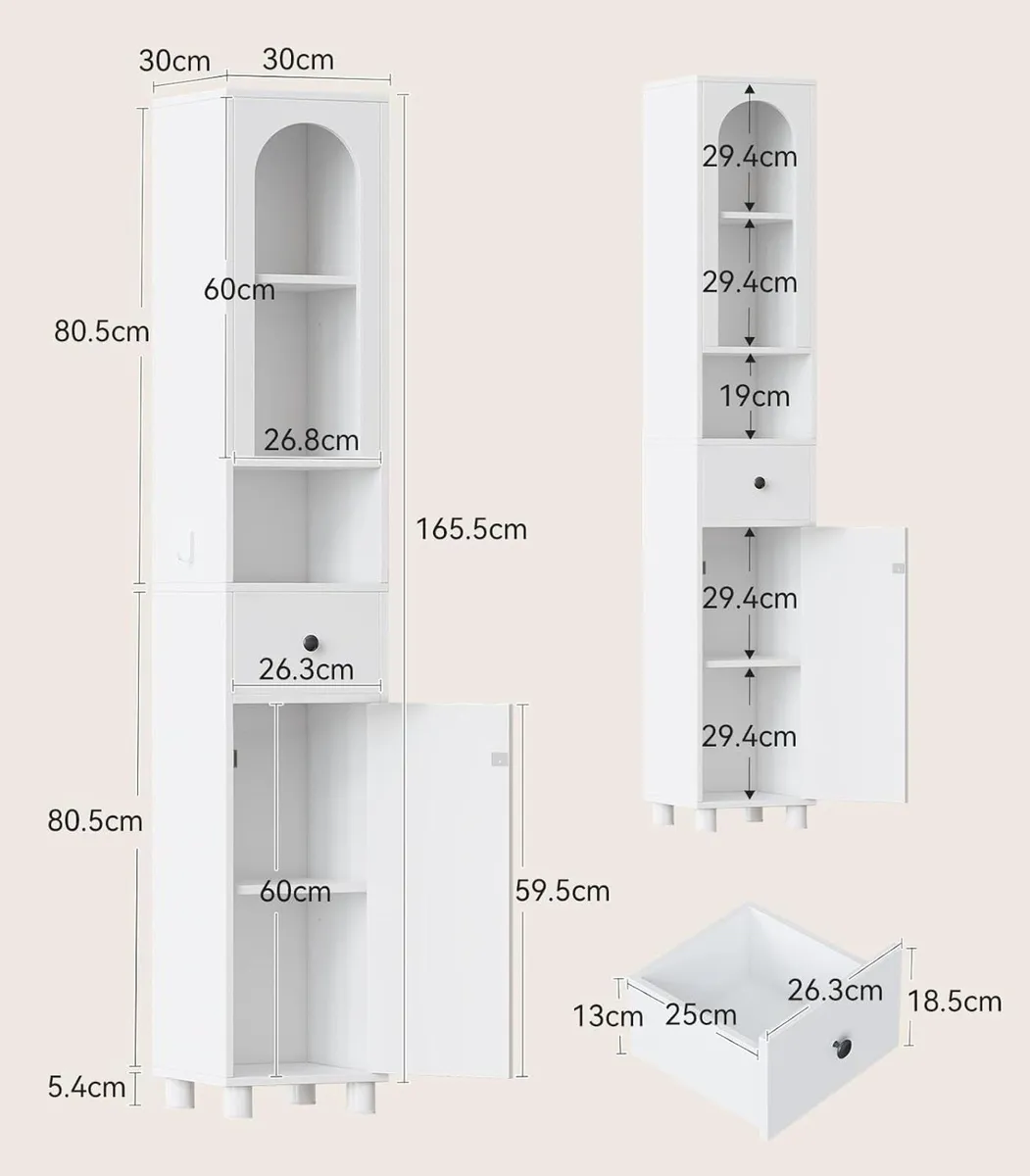 Tall Bathroom Cabinet Slim Storage Reversible Door - Image 3