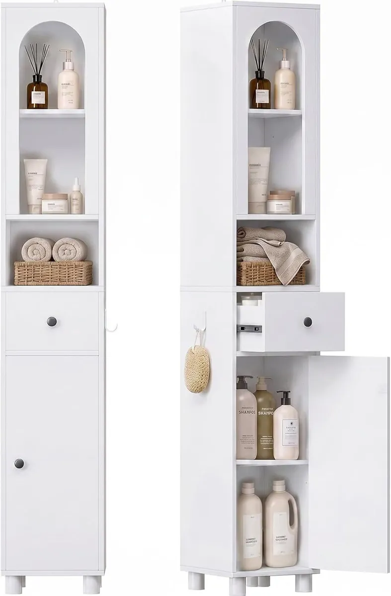 Tall Bathroom Cabinet Slim Storage Reversible Door - Image 1