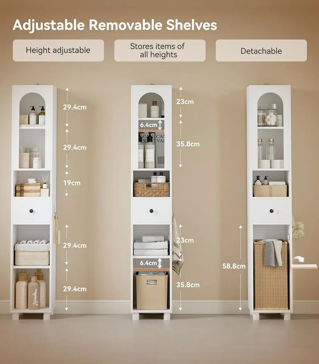 Tall Bathroom Cabinet Slim Storage Reversible Door - Image 4