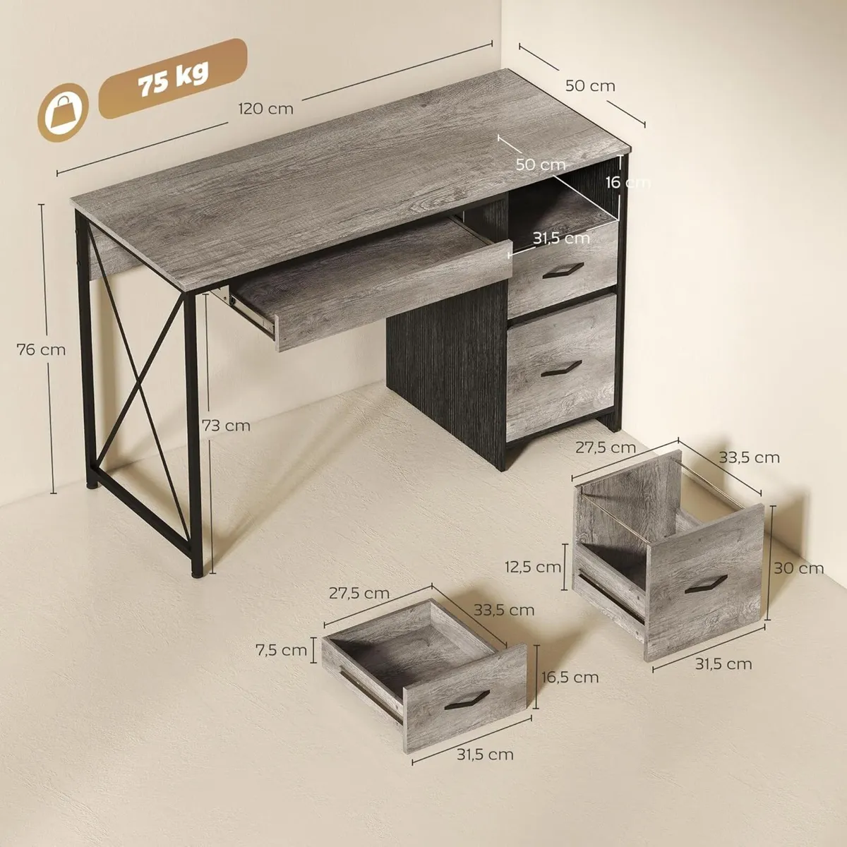 Computer Desk 120 X 50CM with Storage - Image 3