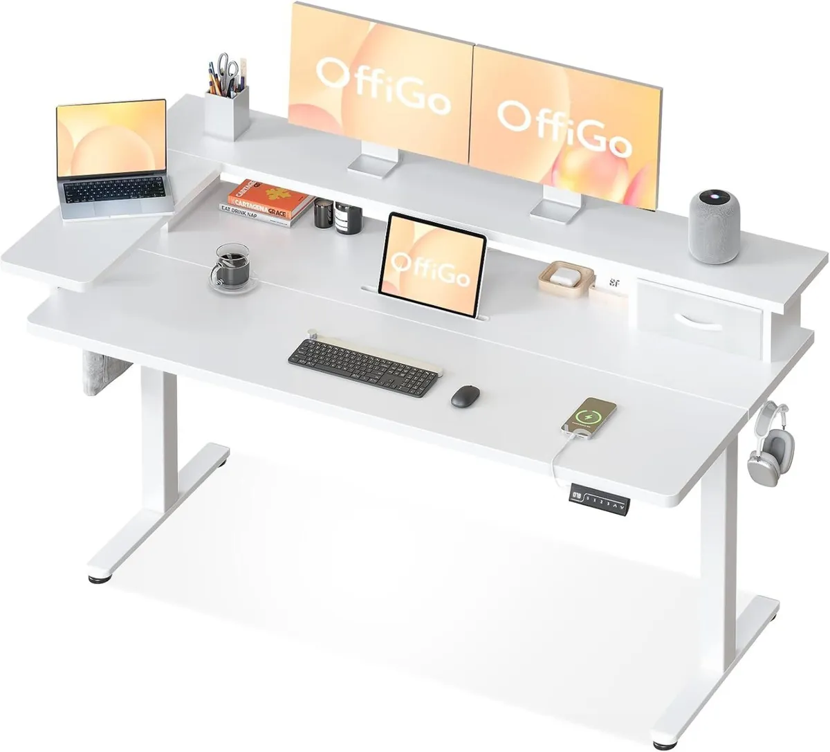 Standing Desk with Drawers Monitor Stand USB Port - Image 1