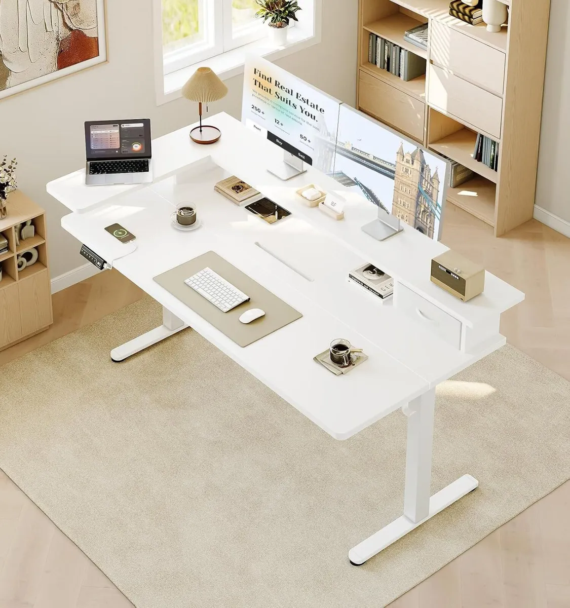 Standing Desk with Drawers Monitor Stand USB Port - Image 2