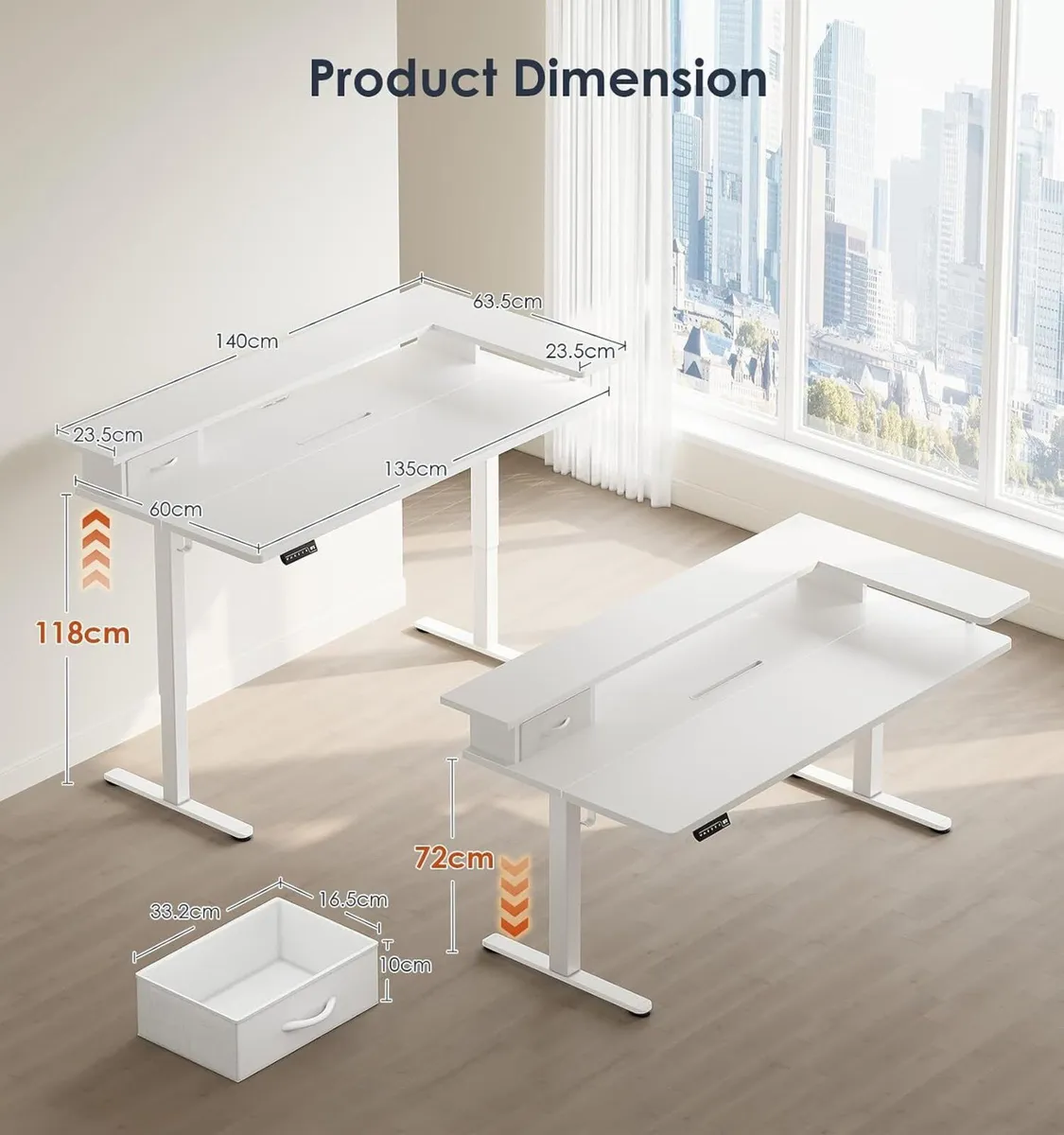 Standing Desk with Drawers Monitor Stand USB Port - Image 3