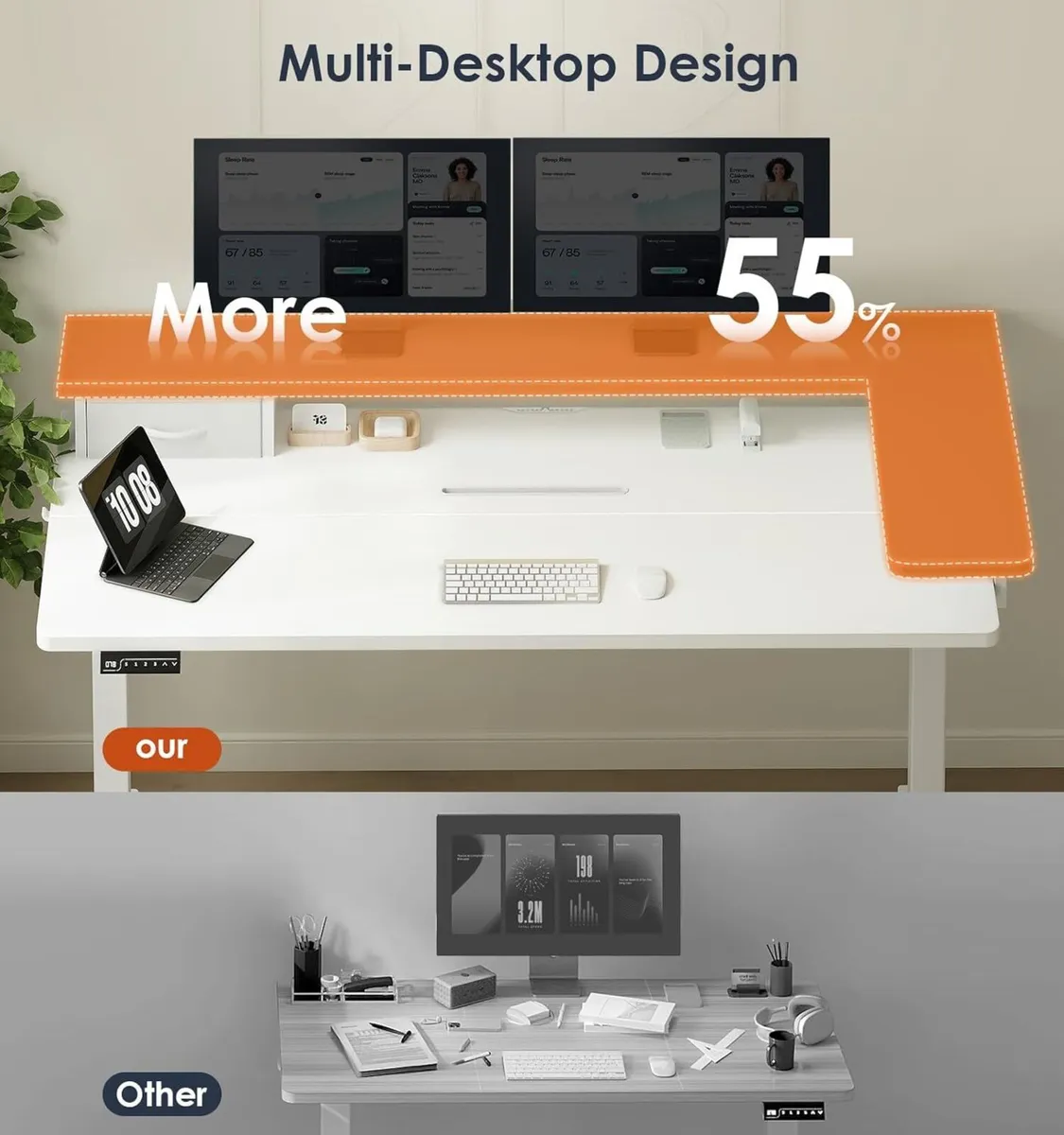 Standing Desk with Drawers Monitor Stand USB Port - Image 4