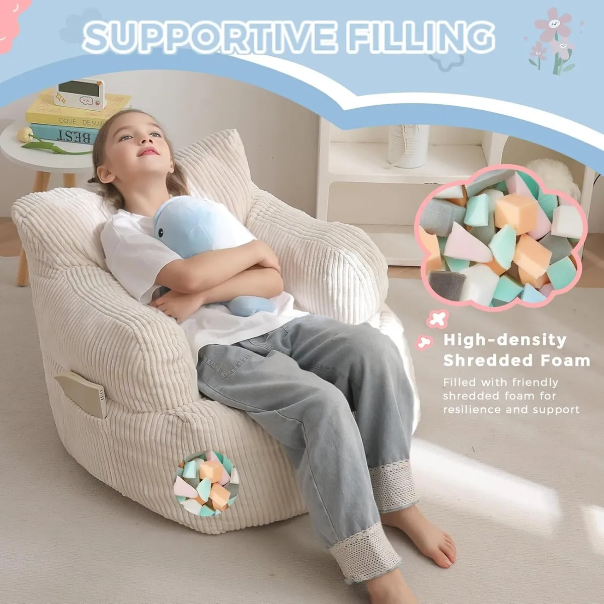 Kids Bean Bag Chair Stuffed Toddler Sofa - Image 3