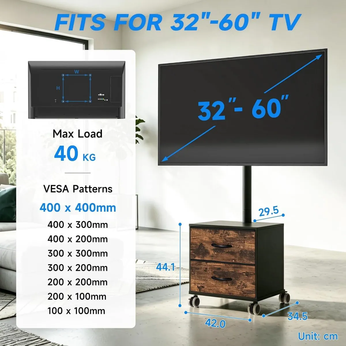 TV Stand on Wheels for 32-60 Inch LED - Image 2