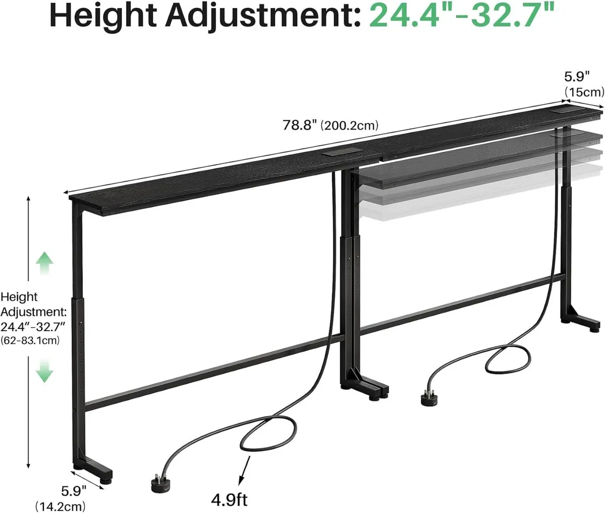 Narrow Sofa Table with Charging Station 200CM - Image 3