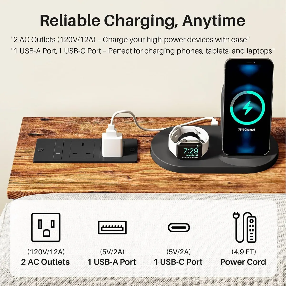 Narrow Sofa Table with Charging Station 200CM - Image 4