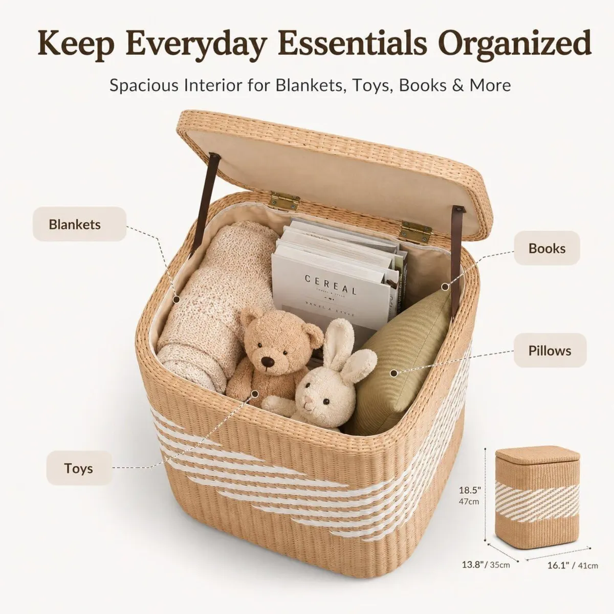 Storage Ottoman with Lid Natural Straw Foot Stool - Image 2