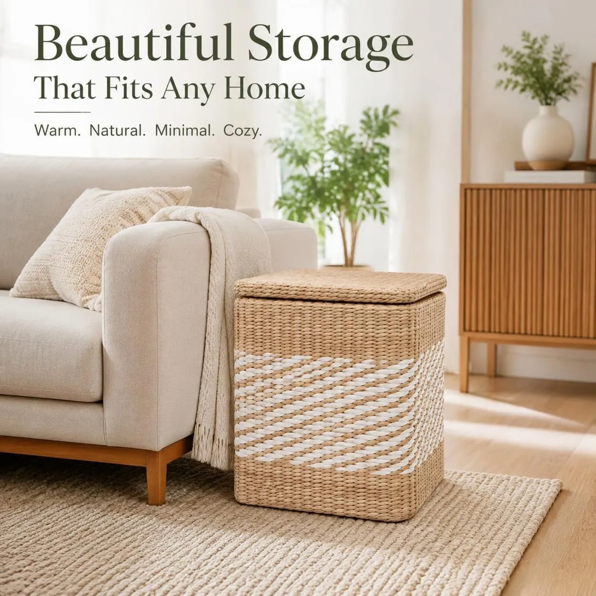 Storage Ottoman with Lid Natural Straw Foot Stool - Image 3