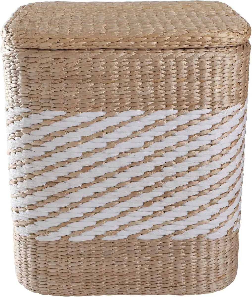 Storage Ottoman with Lid Natural Straw Foot Stool - Image 1
