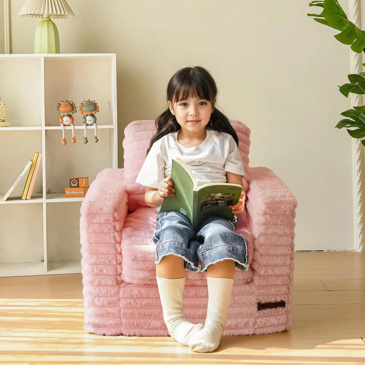 Kids Bean Bag Chair Comfy Faux Fur Sofa - Image 3