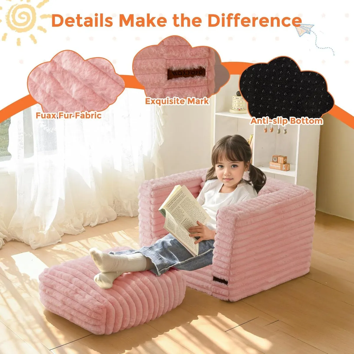 Kids Bean Bag Chair Comfy Faux Fur Sofa - Image 4