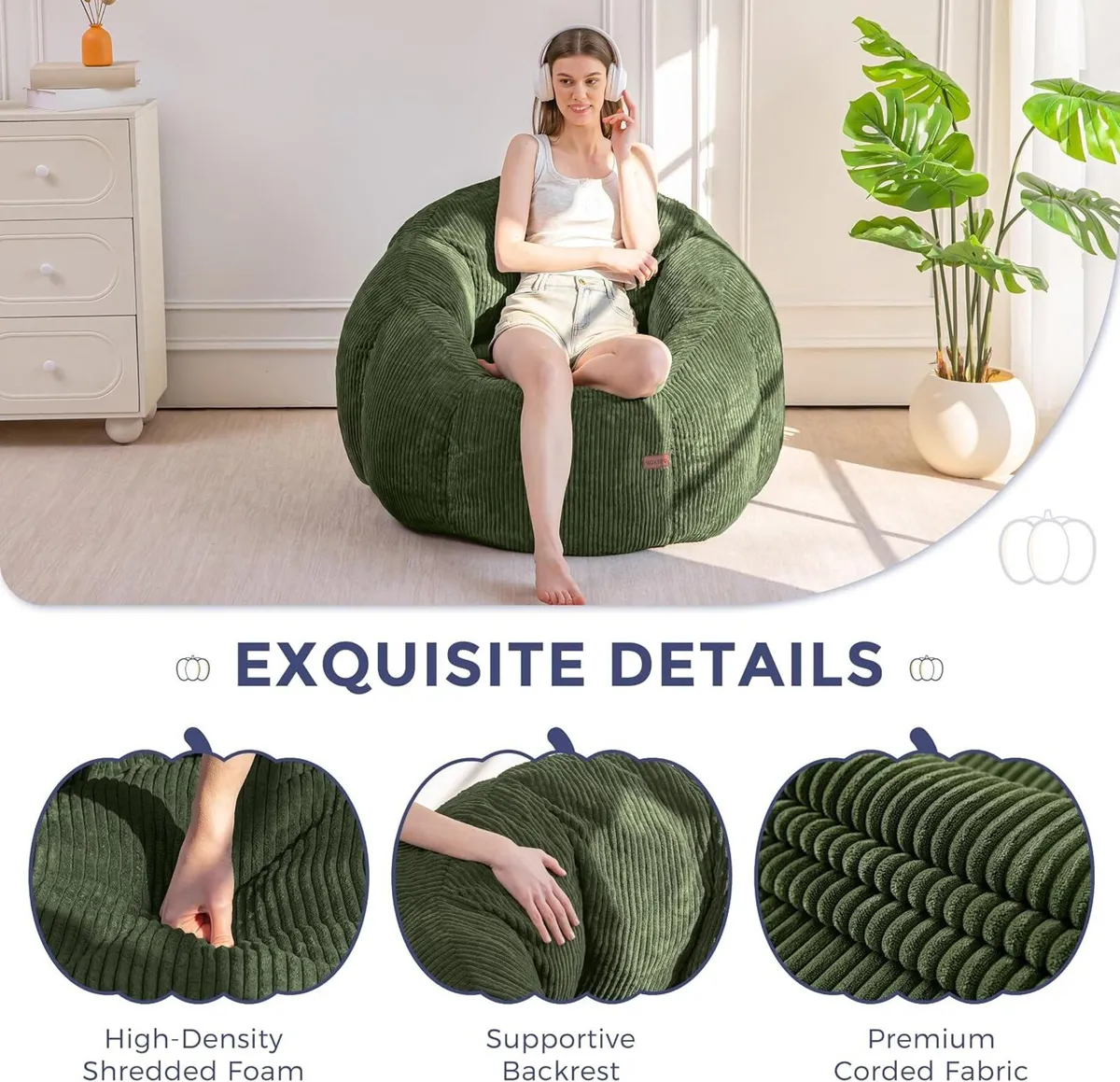 Bean Bag Chair Pumpkin Shaped Sofa Includes - Image 4
