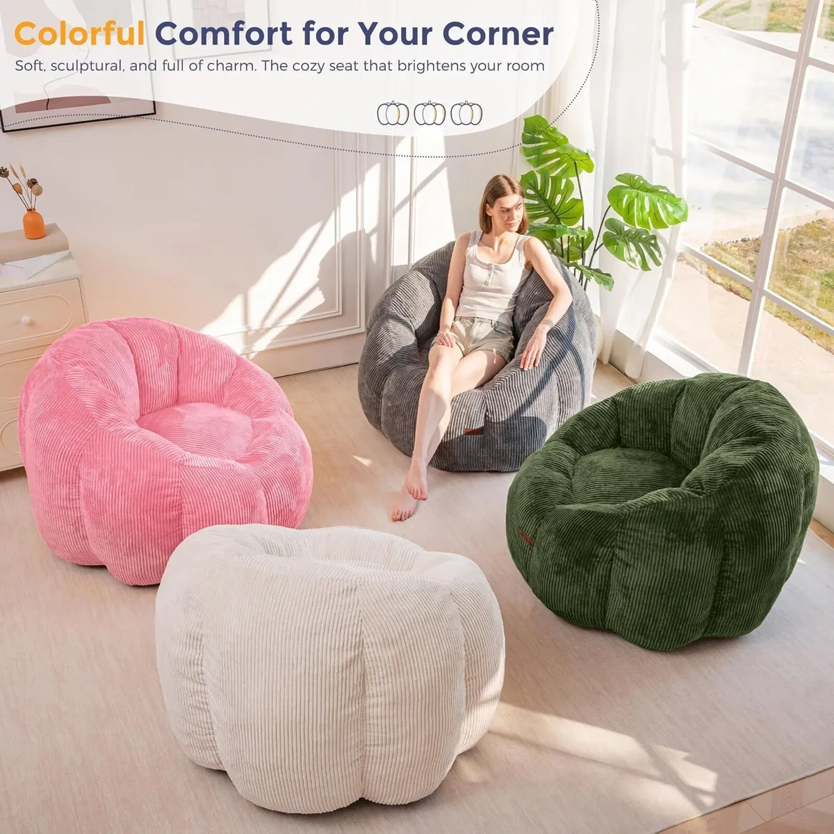 Bean Bag Chair Pumpkin Shaped Sofa Includes - Image 3