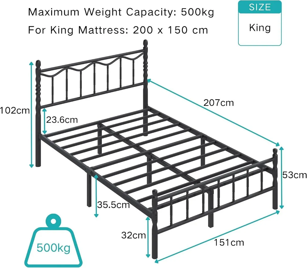 Metal Bed Frame Modern Style with Headboard - Image 2
