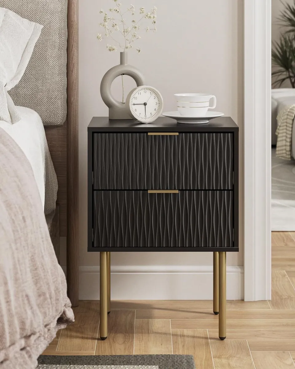 Bedside Table Fluted Nightstand with 2 Drawers - Image 1