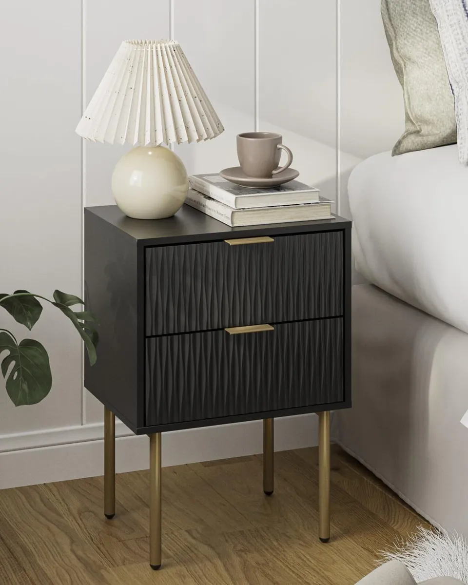 Bedside Table Fluted Nightstand with 2 Drawers - Image 3