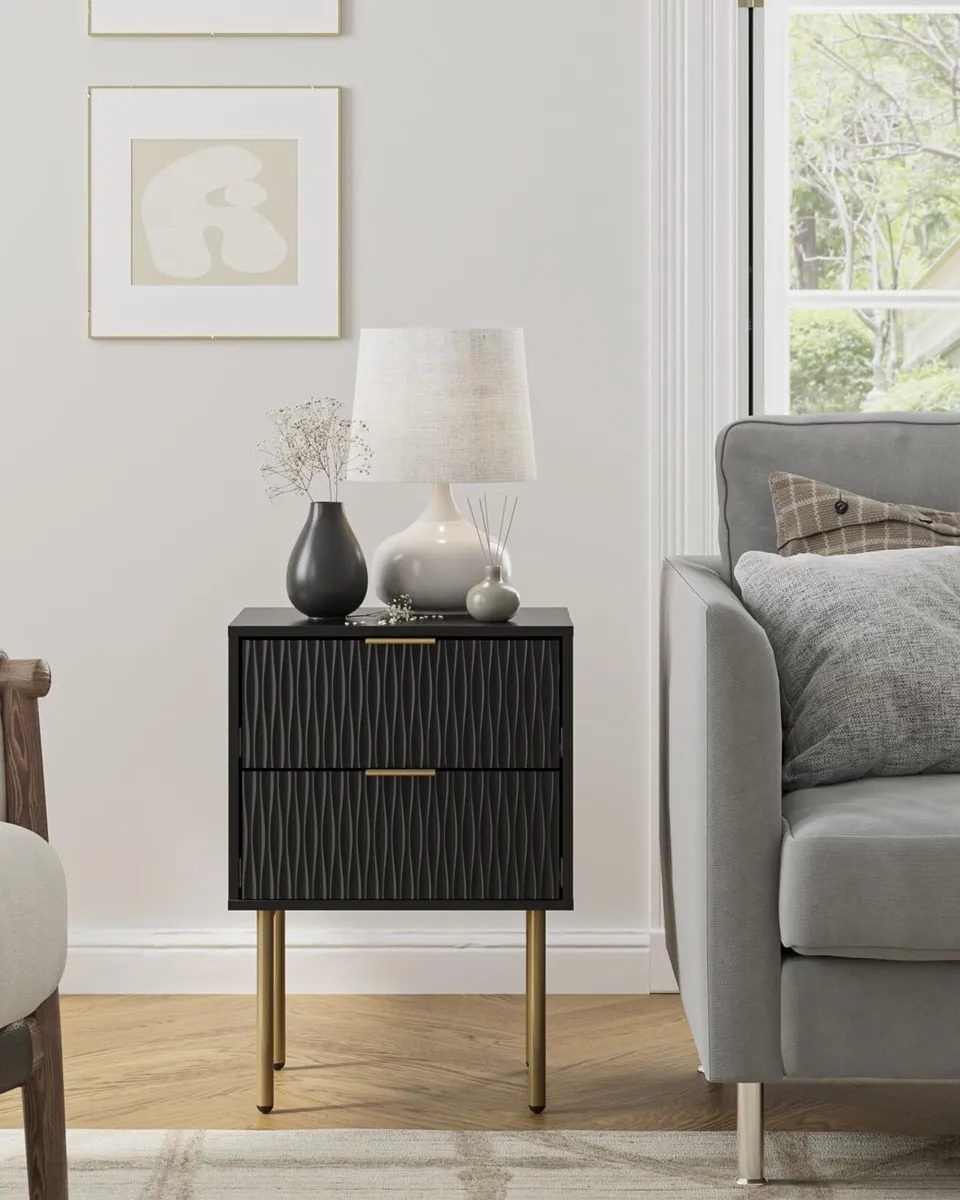 Bedside Table Fluted Nightstand with 2 Drawers - Image 4