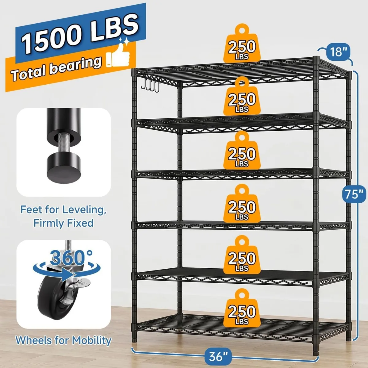 Storage Shelves 6 Tier Sturdy Metal Garage - Image 3