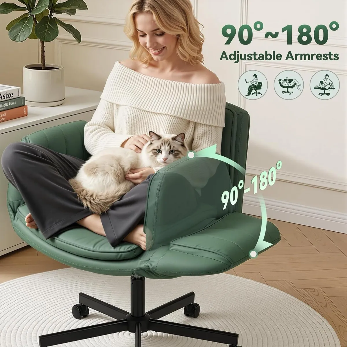 Criss Cross Legged Office Chair Vanity Swivel Desk - Image 4