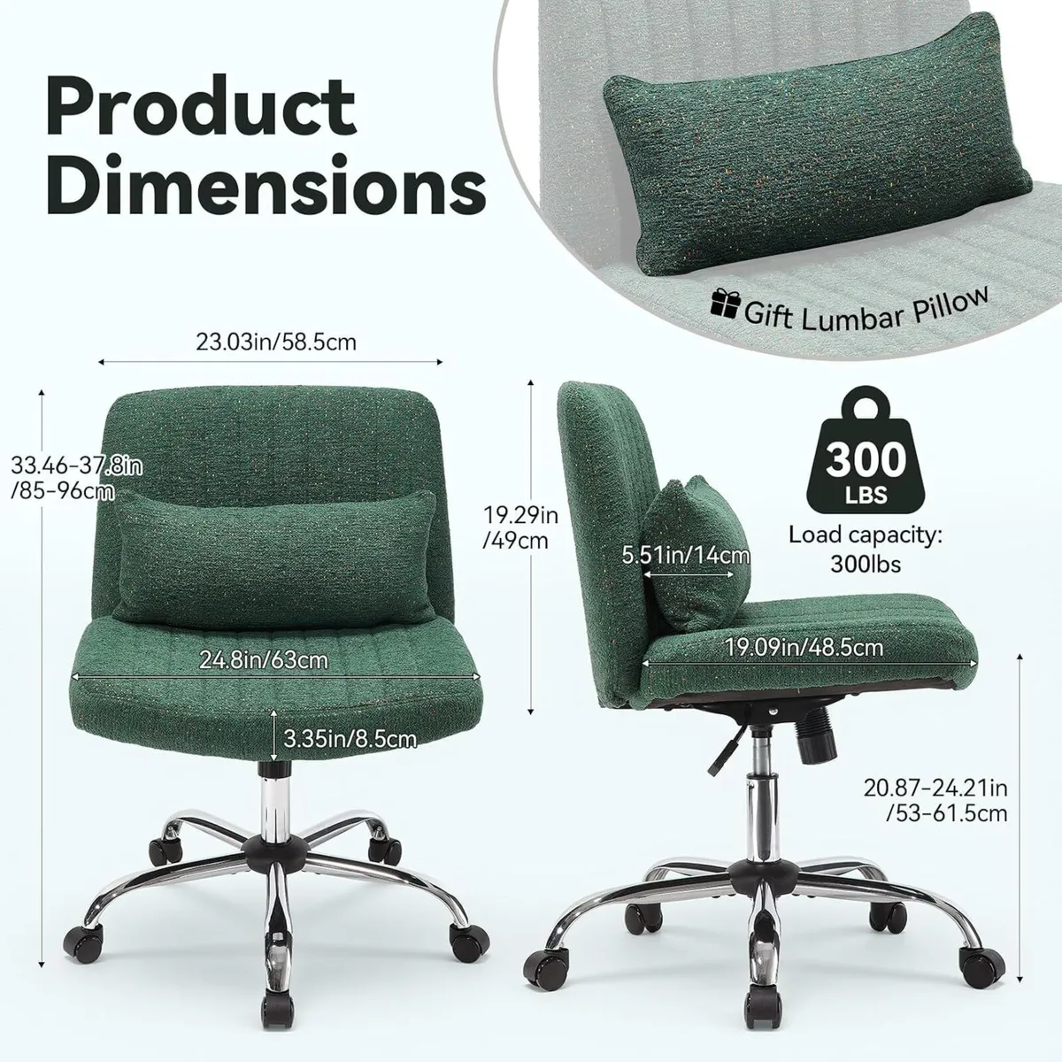 Cross Legged Office Chair Chenille Armless Vanity - Image 3