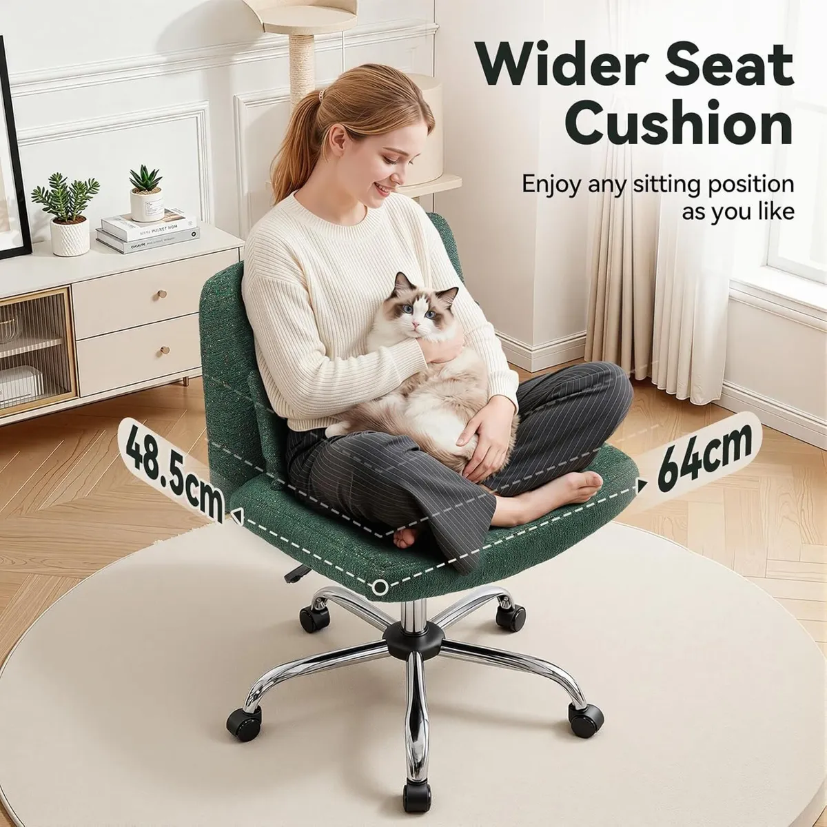 Cross Legged Office Chair Chenille Armless Vanity - Image 4