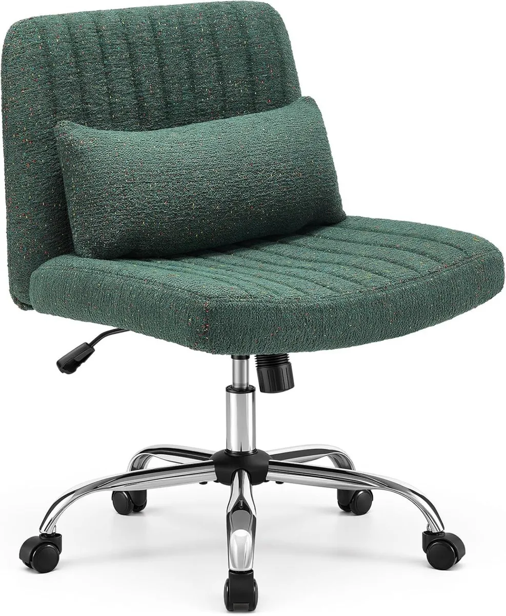 Cross Legged Office Chair Chenille Armless Vanity - Image 1
